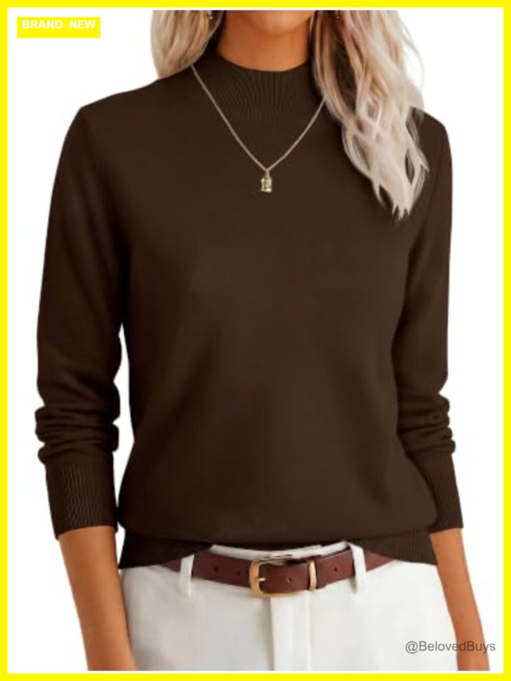 Women's Long Sleeve Mock Neck Pullover Sweater Ribbed Regular Fit